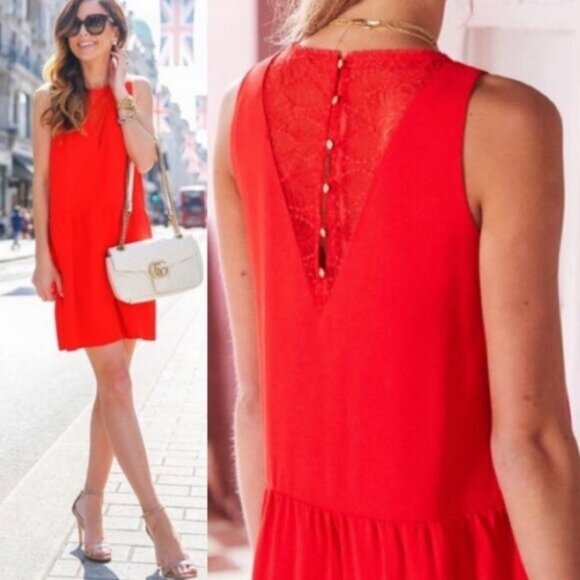 NWT Sezane ROne Sizealie Shift Dress Coral Red New With Tags Minimalist French S - Picture 2 of 13